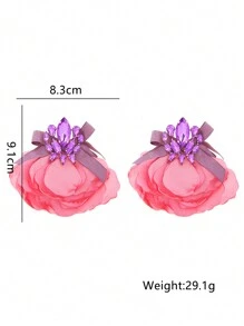 1 Pair Of Evening Rhinestone Flower Earrings Suitable For Ladies Parties And Daily Wear Valentines - 1 Pair Of Evening Rhinestone Flower Earrings - View 9