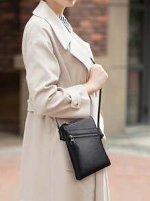 迷你多口袋斜挎手机包 手机 手机袋 iPhone 包 手机袋 手机包 女士手机包 钱包 钱包 - 黑色 - 查看 7