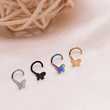 4入組（分別為五角星、正方形、心形和圓形）小鼻釘,帶鑽石閃耀唇釘,不鏽鋼穿身飾品,銀質鼻釘,多功能耳飾套組 - 彩色 - 查看 9