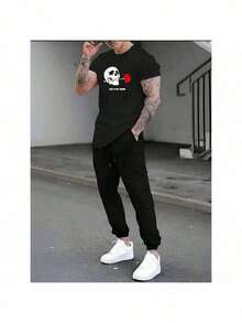 Men T-Shirt Co-Ords - Black - View 1