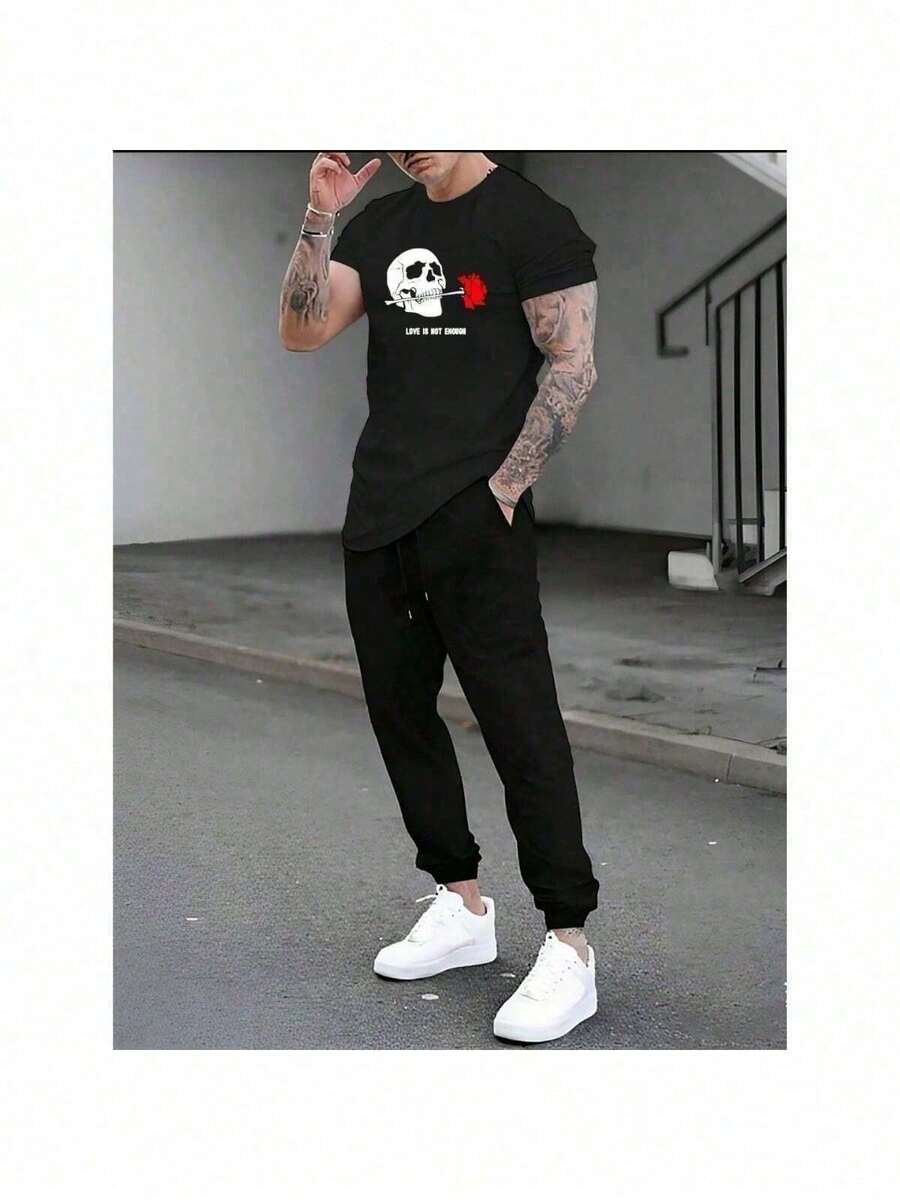 Men T-Shirt Co-Ords - Black - View 1
