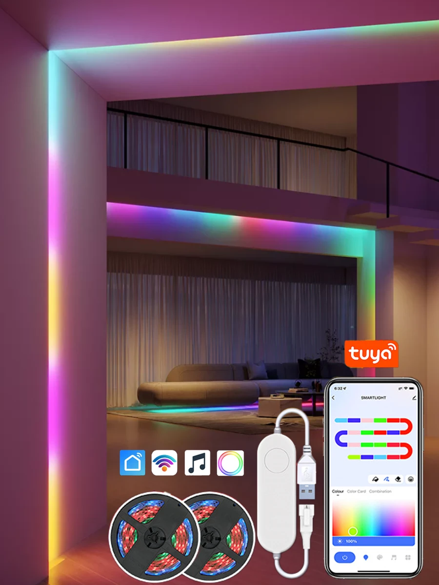 Acosh Neon USB Dữ liệu Sức lực RGBIC Đổi màu Dải đèn LED , WiFi Thông minh Ứng dụng Kiểm soát Đèn LED DIY Chức năng Âm nhạc Đồng bộ hóa A Mộng mơ Buổi tiệc Ánh sáng khí quyển