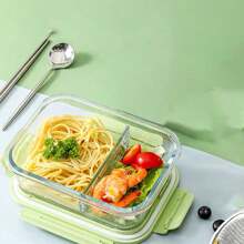 1 Pieza Caja De Almuerzo De Vidrio Que Resistente Al Microondas Con Función De Separación Y Conservación, Adecuado Para Estudiantes Y Trabajadores De Oficina - Verde - Ver 1