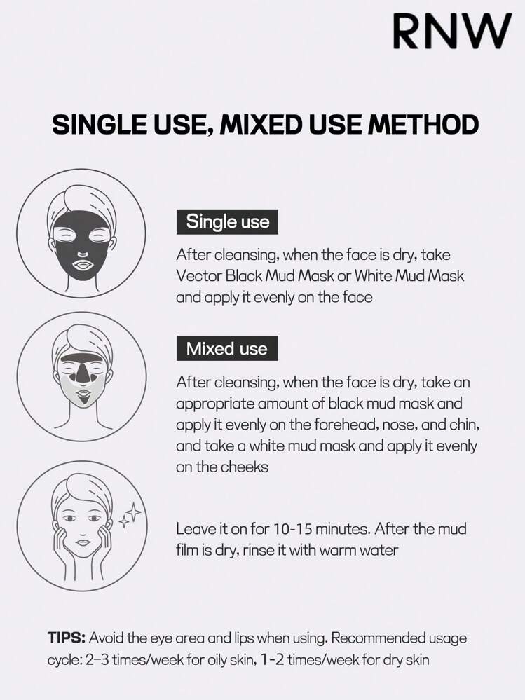 RNW Mascarilla facial de barro 2 en 1, 60g+60g, adecuada para limpieza facial, diseñada específicamente para piel mixta/grasa, usar en la zona T y la zona U por separado, mascarilla de barro para limpieza profunda de los poros - en blanco y negro - Añade 9