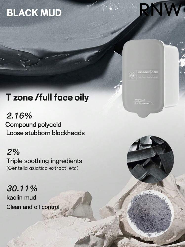 RNW Mascarilla facial de barro 2 en 1, 60g+60g, adecuada para limpieza facial, diseñada específicamente para piel mixta/grasa, usar en la zona T y la zona U por separado, mascarilla de barro para limpieza profunda de los poros - en blanco y negro - Añade 5