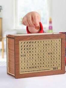 1set Wooden Money Box, Money Box, Money Box With Digital Crossover, Money Box With Counter, Reusable Money Box Set, Complete With 8 Savings Goals - Brown - View 3