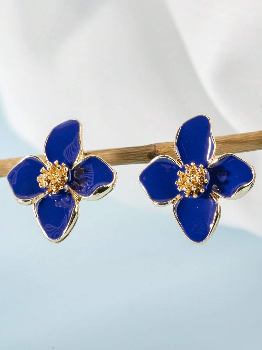 1 对时尚高端优雅简约百搭白色、粉色、红色、酒红色、紫色、绿色、彩色镂空花朵耳钉，适合女士日常搭配、极简主义、甜美、度假、礼物