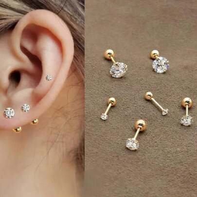 2 chiếc khuyên tai bằng thép không gỉ 4 chấu cho bé gái, khuyên tai hình sụn vành tai, khuyên tai Daith tiêu chuẩn