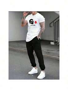 Men T-Shirt Co-Ords - White - View 1