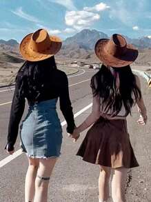 1pc Women's Western Cowboy Hat, American Knight Hat, Jazz Hat, Sun Protection Hat For Outdoor Activities, Dancing, And Performances Boho - Multicolor - View 4