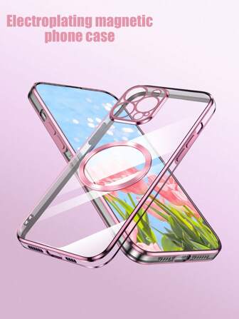 New Electroplating Magnetic Ring Transparent Phone Case With Cd Texture & Shockproof Design, Full Set Compatible With Apple11/12/13/14/15promax Samsungs22/23/24+Ua04/A05/A14/A15/A24/A25/A34/A54s Xiaomi Oppo Vivoredmi13c