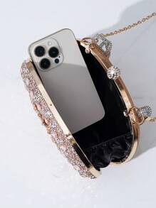 Vincy亮片手袋 迷你閃爍晚宴包 帶鑽石裝飾 - 香檳色 - 查看 8