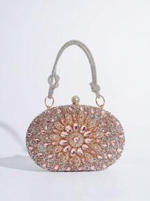 Vincy亮片手袋 迷你閃爍晚宴包 帶鑽石裝飾 - 香檳色 - 查看 2