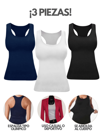 LUCIAN BUTIK Set de 3 Piezas Top Tank de Exterior o hasta puedes usarla de Ropa Interior y de Dormir Camiseta sin mangas sencilla unicolor. Incluye 1 Blanca 1 Negra y 1 Azul Marino o 1 Blanca y 2 Negras dependiendo de la disponibilidad y existencia de los colores. Mujer Básico Esencial Casual Deportivo de espalda nadador unicolor. Fitness De Uso Diario Profesional y Hasta De Interior Playera o Blusa Sin Mangas Con Tirantes Anchos de Espalda Cruzada Para Dama No se Transparenta Primavera Verano o Cualquier Temporada Camisetas y Tops de Tirantes.
