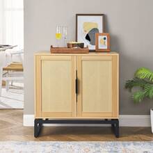 Rattan 2 Door Cabinet,With 1 Adjustable Inner Shelves - Màu Khaki - Xem 4