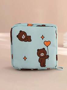 1pc Sanitary Napkin Storage Bag With Large Capacity, Cute Pattern And Waterproof Material, Used To Store Sanitary Napkins And Panty Liners. Girls' Menstrual Pad Bag - Blue - View 4