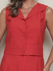 DUOUNO MODAS - TANK TOP AND SHORT SKIRT SET MADE OF MARANTE TAILORING FABRIC SENSORY SOFT TOUCH - WOMEN'S SETS - Đỏ - Xem 4