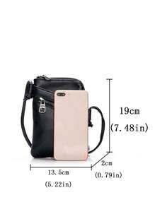 迷你多口袋斜挎手机包 手机 手机袋 iPhone 包 手机袋 手机包 女士手机包 钱包 钱包 - 黑色 - 查看 2