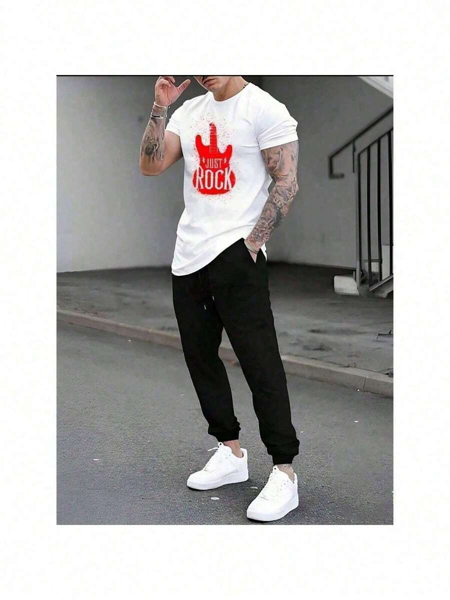 Men T-Shirt Co-Ords - 白色 - 查看 1