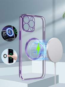 採用新電鍍技術的磁吸圈透明外殼cd圖案磁吸圈手機殼,防摔手機殼+一套適用於蘋果11/12/13/14/15 Promax、三星s22/23/24+ua04/a05/a14/a15/a24/a25/a34/a54s、小米、oppo、vivo、redmi 13c的手機殼 - 紫色 - 查看 3