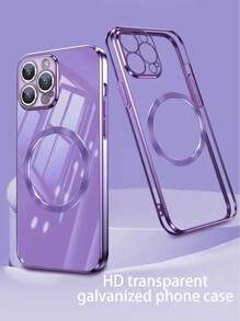 採用新電鍍技術的磁吸圈透明外殼cd圖案磁吸圈手機殼,防摔手機殼+一套適用於蘋果11/12/13/14/15 Promax、三星s22/23/24+ua04/a05/a14/a15/a24/a25/a34/a54s、小米、oppo、vivo、redmi 13c的手機殼 - 紫色 - 查看 5
