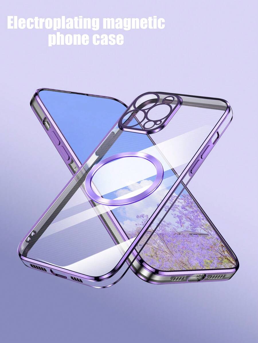 採用新電鍍技術的磁吸圈透明外殼cd圖案磁吸圈手機殼,防摔手機殼+一套適用於蘋果11/12/13/14/15 Promax、三星s22/23/24+ua04/a05/a14/a15/a24/a25/a34/a54s、小米、oppo、vivo、redmi 13c的手機殼 - 紫色 - 查看 1