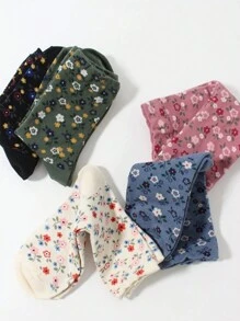 5pairs Random Delivery Floral Design Mid-Calf Socks For Autumn And Winter