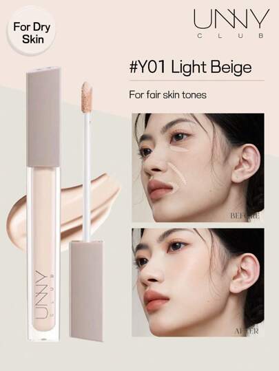 unny club 6克持久遮瑕笔，适合干性肌肤，液体遮瑕膏，色彩校正，轻盈水润，高遮瑕力，持久不脱妆，遮盖瑕疵，保湿提亮，浅米色