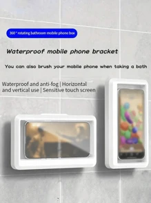 1pc Wall-Mounted Waterproof Phone Case For Bathroom With Anti-Fog, Touch-Screen Compatibility And Rotatable Design Home Bathroom Decor Bathroom Organizer Fall Decor Back To School