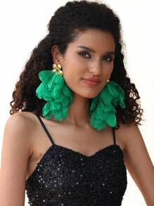 1 cặp hoa tai vải thiết kế hoa phóng đại cho tiệc tối, ngày lễ và đeo hàng ngày Valentine, mẹ, mẹ, ngày của mẹ, quà tặng - Bông tai hoa vải một thời - Xem 9