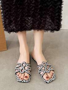 女士平底凉鞋，时尚简约性感优雅华丽一脚蹬沙滩凉鞋，2024 年新款亮片蛇纹，黑色 - 黑色 - 查看 7