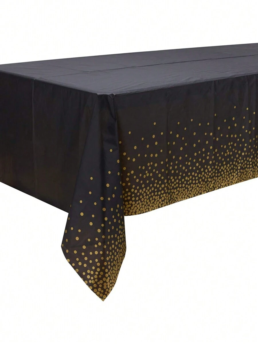 1pc Black With Gold Dots Disposable Plastic Tablecloth Waterproof & Oil Proof,Christmas - Black - View 1
