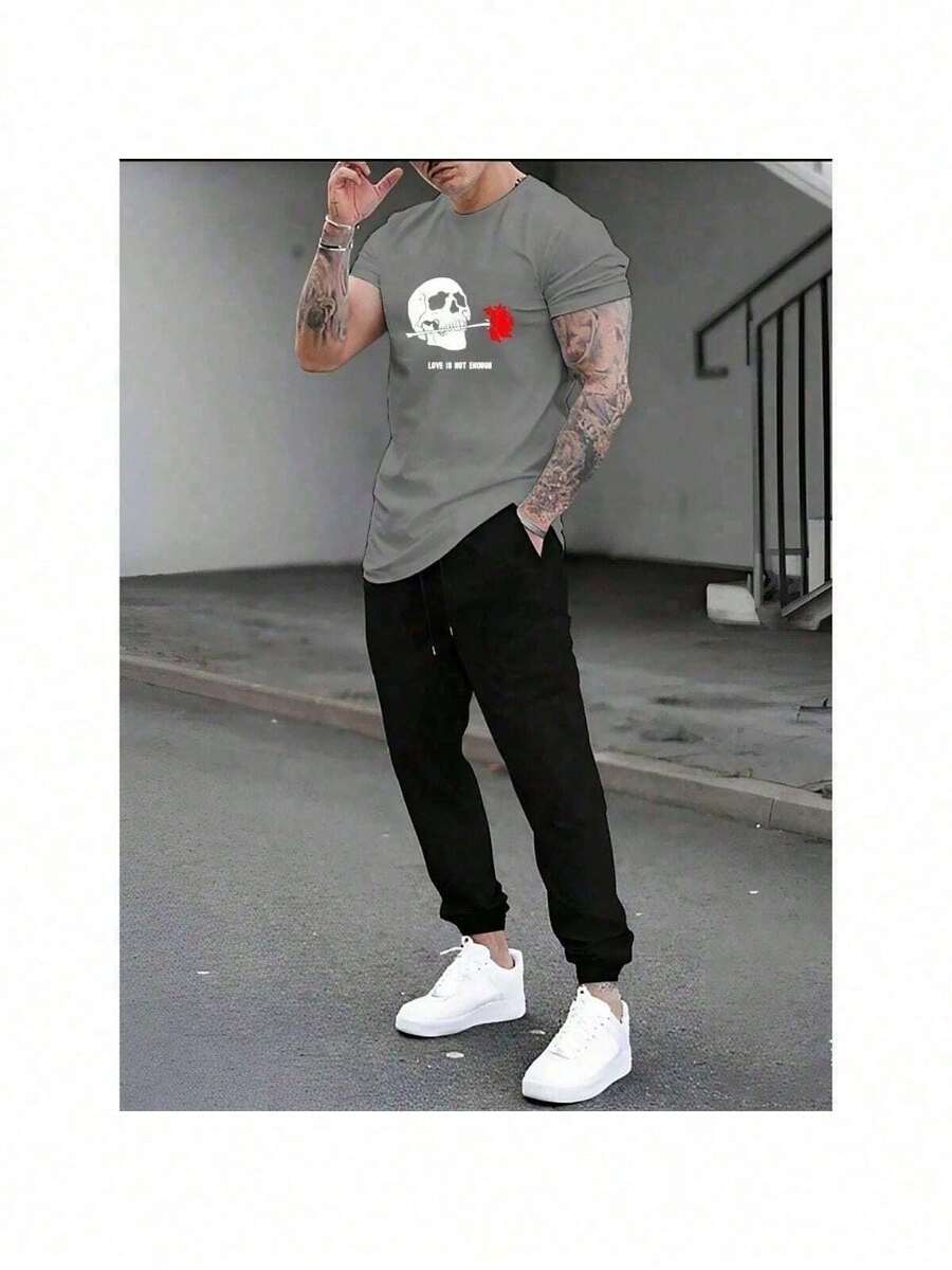 Men T-Shirt Co-Ords - Grey - View 1