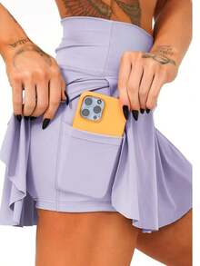 Women's 2 In 1 Running Skirt With Built-In High Waist Lycra Shorts With Ruffles Quick Dry For Golf Yoga Training - Lilac Purple - View 1