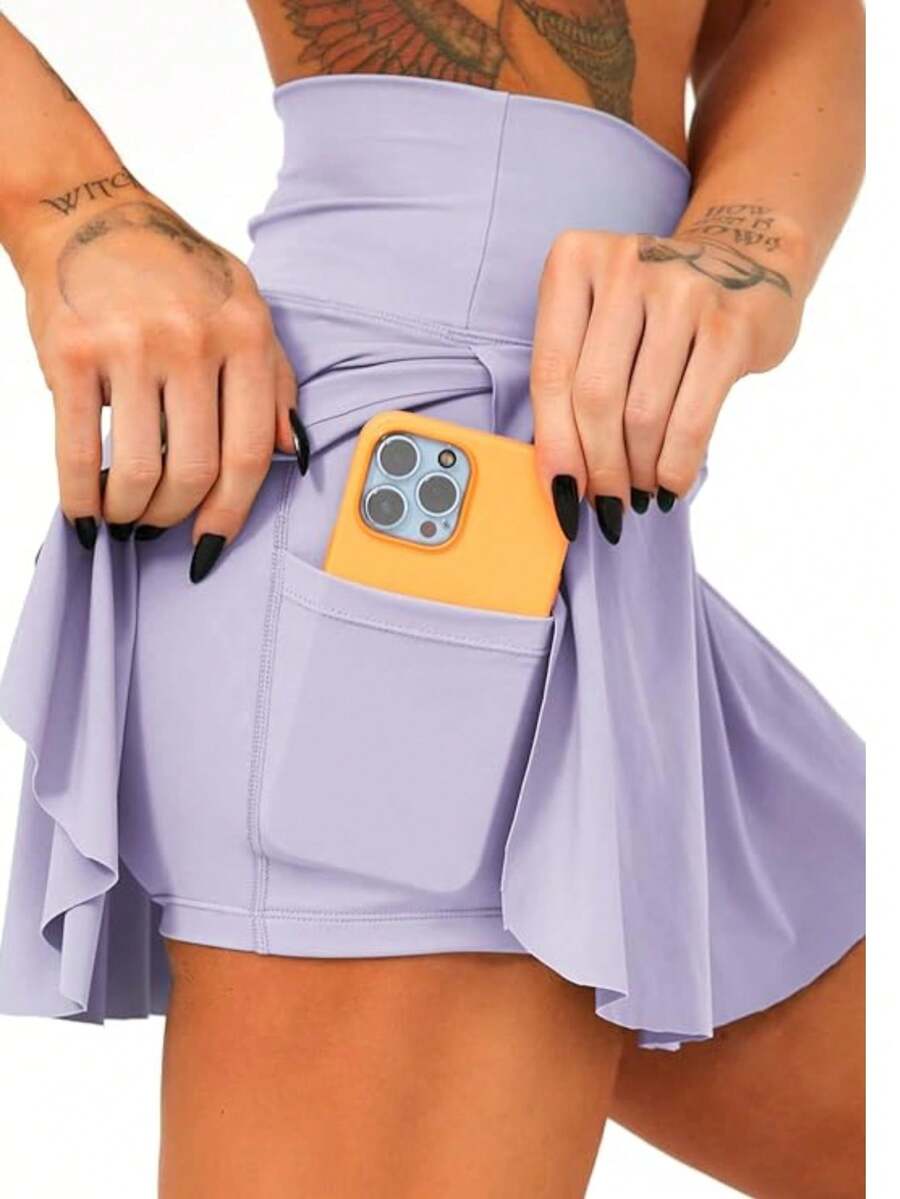 Women's 2 In 1 Running Skirt With Built-In High Waist Lycra Shorts With Ruffles Quick Dry For Golf Yoga Training - Lilac Purple - View 1