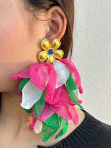 1 cặp hoa tai vải thiết kế hoa phóng đại cho tiệc tối, ngày lễ và đeo hàng ngày Valentine, mẹ, mẹ, ngày của mẹ, quà tặng - Bông tai hoa vải một thời - Xem 2