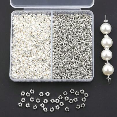 500pcs Snowflake Shaped Spacer Beads, Approx. 4mm Alloy Hole Loose Spacer Beads, 3D Dotted Spacer Discs, Decorative Beads, Pendant Connectors, Loose Beads, Suitable For Weaving DIY Bracelets, Anklets, Bag Charms, Keychains, Necklaces, Jewelry Making Supplies