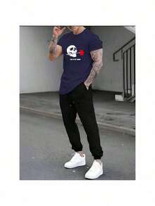Men T-Shirt Co-Ords - Azul Marino - Ver 1