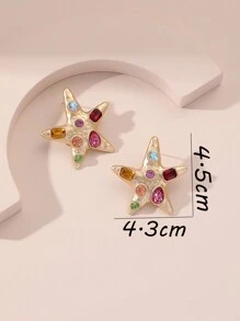 1 Paar Klassisch Übertriebene Gold & Mehrfarbige Strass Pentagramm Ohrringe, Geeignet Für Frauenpartys Und Den Täglichen Gebrauch