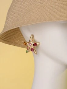 1 Paar Klassisch Übertriebene Gold & Mehrfarbige Strass Pentagramm Ohrringe, Geeignet Für Frauenpartys Und Den Täglichen Gebrauch