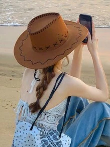 1pc Women's Western Cowboy Hat, American Knight Hat, Jazz Hat, Sun Protection Hat For Outdoor Activities, Dancing, And Performances Boho - Multicolor - View 5