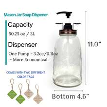 Farmhouse Mason Jar Style Laundry Detergent Dispenser For Laundry Room - Two 50oz Glass Jars Fabric Softener Dispenser, Liquid Laundry Soap Dispenser