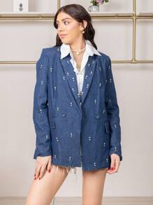 RED MARINE Lapel Design Double Breasted Blazer - 藏蓝色 - 查看 4