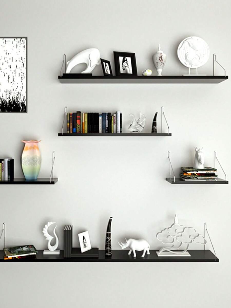 1 件带挂钩的壁挂式收纳架（S/M/L 尺寸）适用于家居装饰、客厅、餐厅、卧室、花盆、植物、小物品，无需钻孔秋季家居装饰 - 黑色 - 查看 1