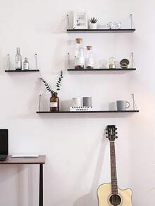 1 件带挂钩的壁挂式收纳架（S/M/L 尺寸）适用于家居装饰、客厅、餐厅、卧室、花盆、植物、小物品，无需钻孔秋季家居装饰 - 黑色 - 查看 3