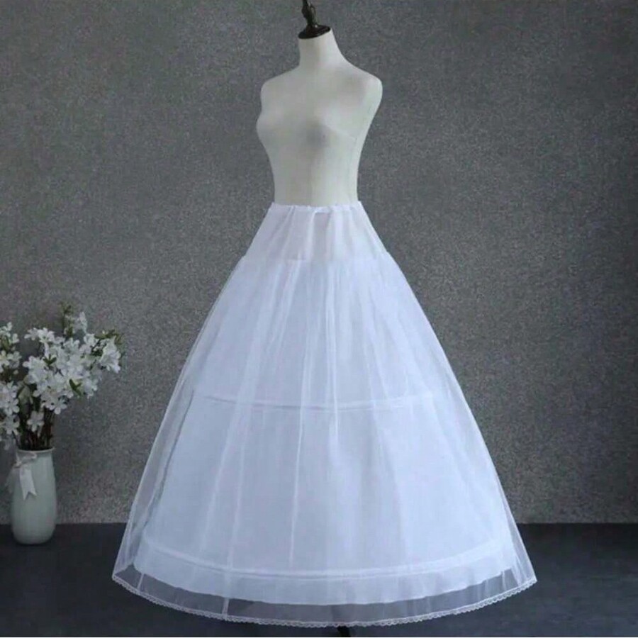 Women White Wedding Petticoat 2 Hoop Double Layer Bridal Crinolines