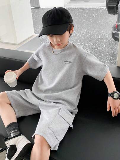 zosee Conjunto Casual Deportivo Para Niños De Verano Al Aire Libre Con Camiseta De Manga Corta Con Estampado De Letra Y Pantalones Cortos. Nuevo Modelo 2024