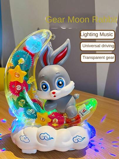 1 件齿轮月亮兔子/电动透明旋转齿轮玩具，行走和旋转带灯光，幼儿益智玩具，音乐和灯光，爬行和互动玩具，万圣节/感恩节/圣诞节派对玩具礼物，适合男孩、女孩和婴儿