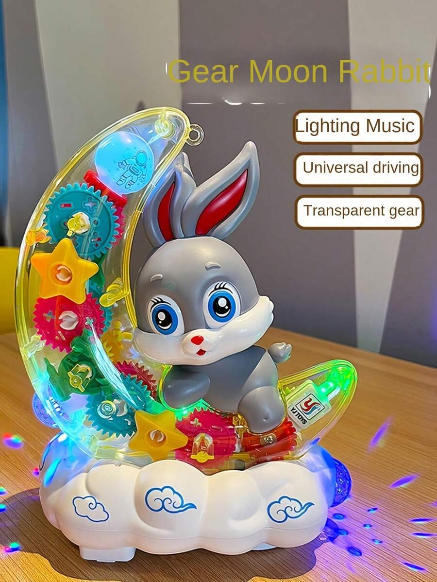 1 件齿轮月亮兔子/电动透明旋转齿轮玩具，行走和旋转带灯光，幼儿益智玩具，音乐和灯光，爬行和互动玩具，万圣节/感恩节/圣诞节派对玩具礼物，适合男孩、女孩和婴儿