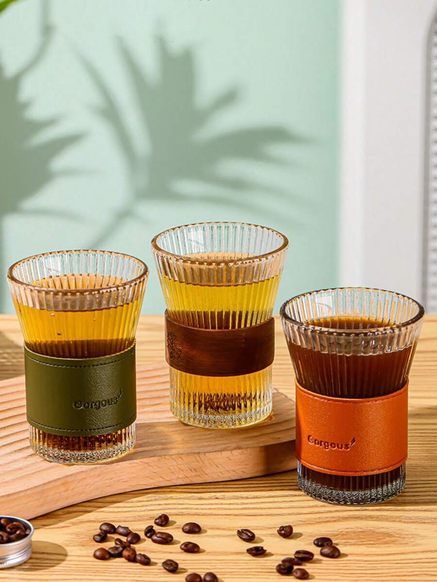 泡茶器垂直條紋玻璃杯,風琴腰,咖啡杯,禮物杯,牛奶果汁杯,保溫 - 彩色 - 查看 1